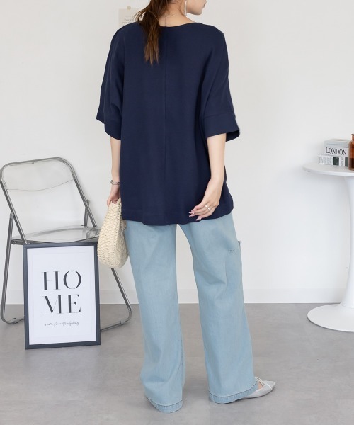 aity(アイティ)の「M-5L コットンワッフル 7分袖ドルマンTシャツ 夏服(Tシャツ/カットソー・レディース・ホワイト/パープル/ネイビー/ブラック/杢グレー/チャコールグレー・M~L/4L~5L/LL~3L)」の22枚目の写真