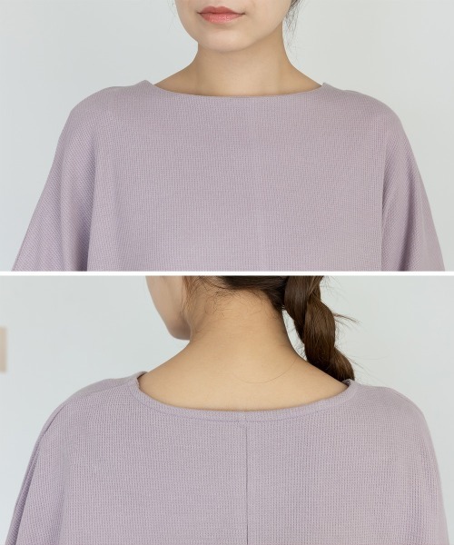 aity(アイティ)の「M-5L コットンワッフル 7分袖ドルマンTシャツ 夏服(Tシャツ/カットソー・レディース・ホワイト/パープル/ネイビー/ブラック/杢グレー/チャコールグレー・M~L/4L~5L/LL~3L)」の8枚目の写真