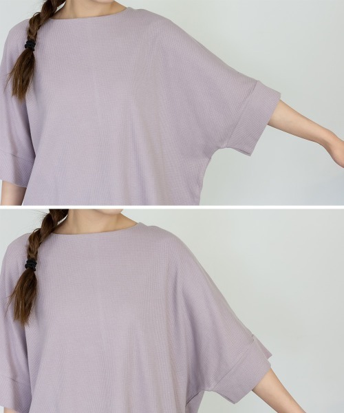 aity(アイティ)の「M-5L コットンワッフル 7分袖ドルマンTシャツ 夏服(Tシャツ/カットソー・レディース・ホワイト/パープル/ネイビー/ブラック/杢グレー/チャコールグレー・M~L/4L~5L/LL~3L)」の9枚目の写真