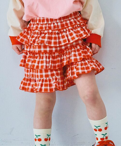 p.premier（ピードットプルミエ）の「先染めチェックのフリフリフリルパンツ（その他パンツ・キッズ・ブラック/イエロー/グリーン/レッド・80/90/100/110/120/130/140）」の4枚目の写真