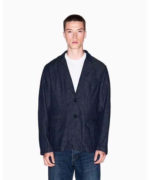 ARMANI EXCHANGE(アルマーニエクスチェンジ)の「【A|X アルマーニ エクスチェンジ】コットンリネンデニム シングルブレストジャケット(テーラードジャケット・メンズ・インディゴブルー・40/42/36/34inch)」の1枚目の写真