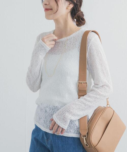 URBAN RESEARCH DOORS（アーバンリサーチドアーズ）の「カーリーラッセルレースロングスリーブTシャツ | レースインナー/レースT/甘め/ロンT（Tシャツ/カットソー・レディース・オフホワイト/ブラック・FREE）」の4枚目の写真