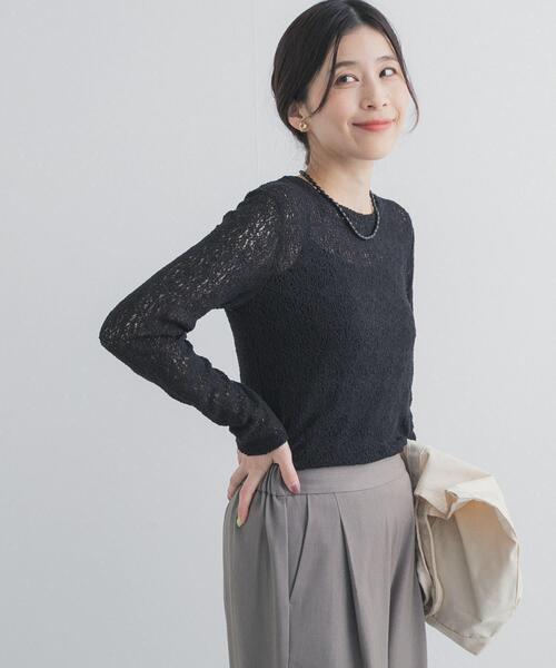 URBAN RESEARCH DOORS（アーバンリサーチドアーズ）の「カーリーラッセルレースロングスリーブTシャツ | レースインナー/レースT/甘め/ロンT（Tシャツ/カットソー・レディース・オフホワイト/ブラック・FREE）」の12枚目の写真