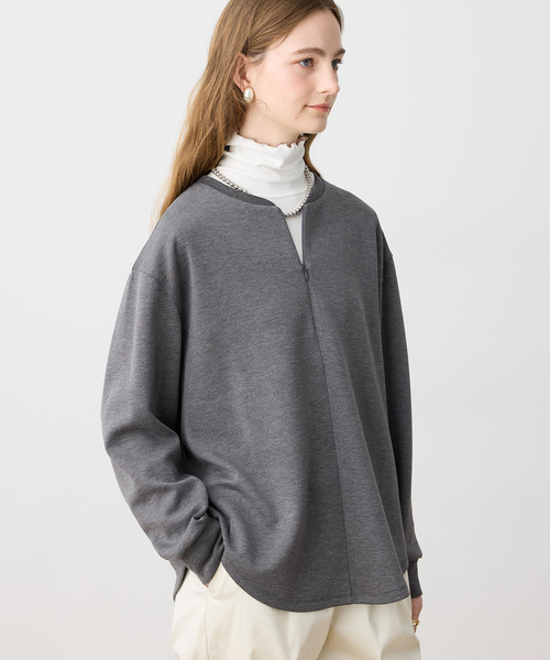 LE SOUK HOLIDAY（ルスークホリデー）の「ダンボールハーフジッププルオーバー（Tシャツ/カットソー・レディース・ライトグレー/チャコールグレー・M/L）」の4枚目の写真