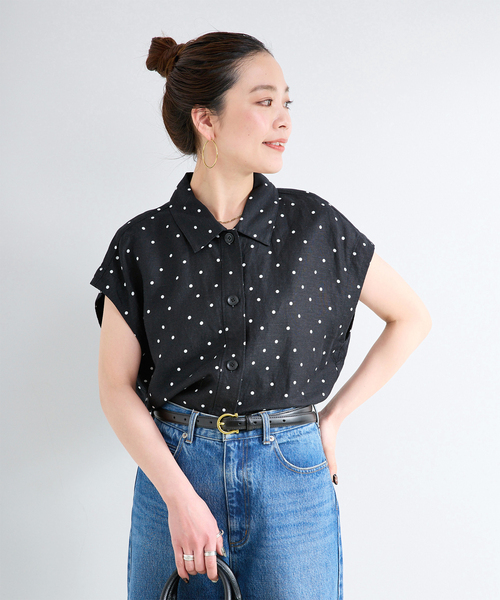 【ブルー】B2787 リネンレーヨンプルオーバーブラウス B2787 リネンレーヨンプルオーバーブラウス(M ブラック): トップス