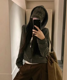 CELENA BEATS（セレナビーツ）の「ボーダー ジッパー フーディー パーカー（パーカー）」