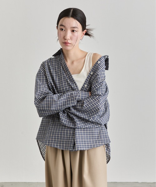 NUJOH(ヌゾ)の「Gingham Check Shirt / ギンガムチェックシャツ(シャツ/ブラウス・レディース・ネイビー/ブラウン・FREE)」の1枚目の写真