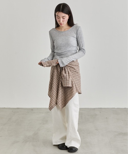 NUJOH(ヌゾ)の「Gingham Check Shirt / ギンガムチェックシャツ(シャツ/ブラウス・レディース・ネイビー/ブラウン・FREE)」の2枚目の写真