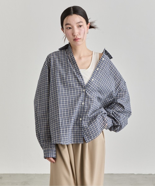NUJOH(ヌゾ)の「Gingham Check Shirt / ギンガムチェックシャツ(シャツ/ブラウス・レディース・ネイビー/ブラウン・FREE)」の16枚目の写真