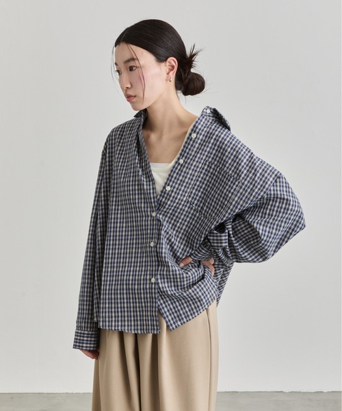 NUJOH(ヌゾ)の「Gingham Check Shirt / ギンガムチェックシャツ(シャツ/ブラウス・レディース・ネイビー/ブラウン・FREE)」の17枚目の写真