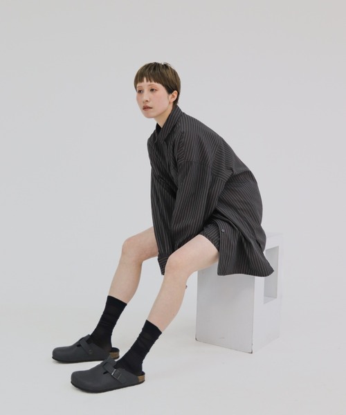 lit(リット)の「Stripe Stitch Over Shirt(シャツ/ブラウス・レディース・グレイッシュベージュ/チャコールグレー・FREE)」の19枚目の写真