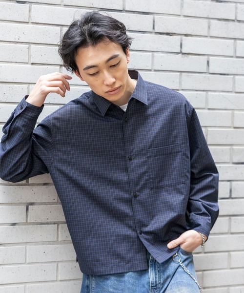 RAGEBLUE(レイジブルー)の「Cropped Check Shirt/ミニチェック柄クロップドシャツ(シャツ/ブラウス・メンズ・ネイビー/ライトブルー・LARGE/MEDIUM)」の14枚目の写真