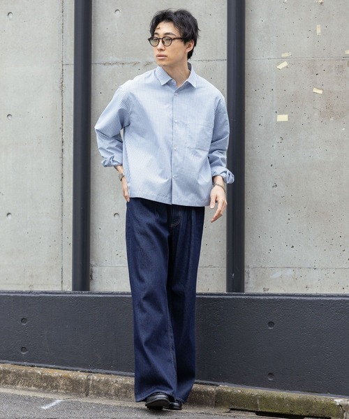 RAGEBLUE(レイジブルー)の「Cropped Check Shirt/ミニチェック柄クロップドシャツ(シャツ/ブラウス・メンズ・ネイビー/ライトブルー・LARGE/MEDIUM)」の3枚目の写真