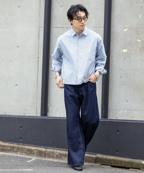 RAGEBLUE(レイジブルー)の「Cropped Check Shirt/ミニチェック柄クロップドシャツ(シャツ/ブラウス・メンズ・ネイビー/ライトブルー・LARGE/MEDIUM)」の5枚目の写真