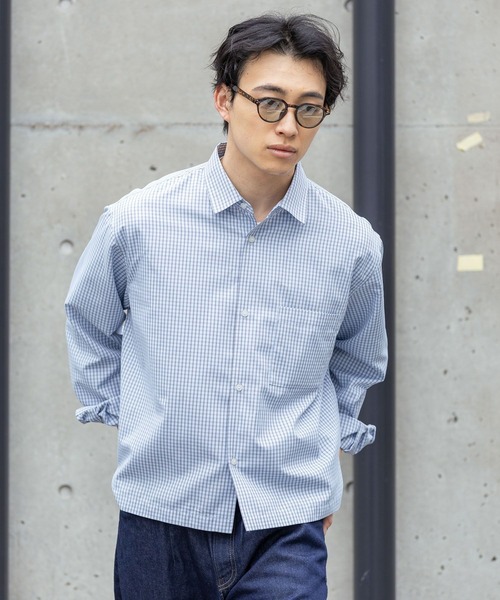 RAGEBLUE(レイジブルー)の「Cropped Check Shirt/ミニチェック柄クロップドシャツ(シャツ/ブラウス・メンズ・ネイビー/ライトブルー・LARGE/MEDIUM)」の7枚目の写真