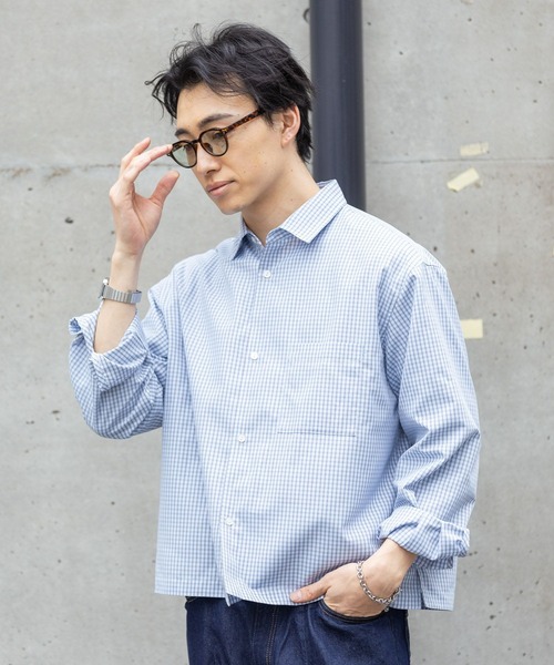 RAGEBLUE(レイジブルー)の「Cropped Check Shirt/ミニチェック柄クロップドシャツ(シャツ/ブラウス・メンズ・ネイビー/ライトブルー・LARGE/MEDIUM)」の8枚目の写真
