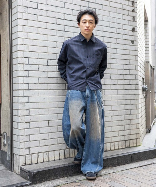 RAGEBLUE(レイジブルー)の「Cropped Check Shirt/ミニチェック柄クロップドシャツ(シャツ/ブラウス・メンズ・ネイビー/ライトブルー・LARGE/MEDIUM)」の9枚目の写真