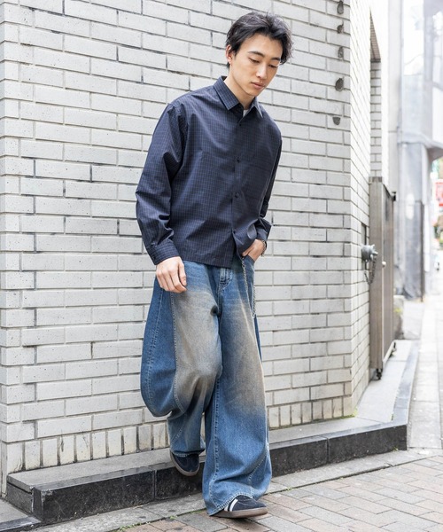 RAGEBLUE(レイジブルー)の「Cropped Check Shirt/ミニチェック柄クロップドシャツ(シャツ/ブラウス・メンズ・ネイビー/ライトブルー・LARGE/MEDIUM)」の11枚目の写真