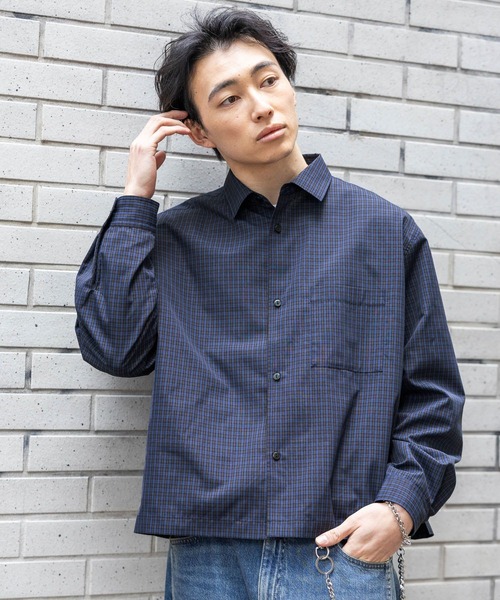 RAGEBLUE(レイジブルー)の「Cropped Check Shirt/ミニチェック柄クロップドシャツ(シャツ/ブラウス・メンズ・ネイビー/ライトブルー・LARGE/MEDIUM)」の12枚目の写真