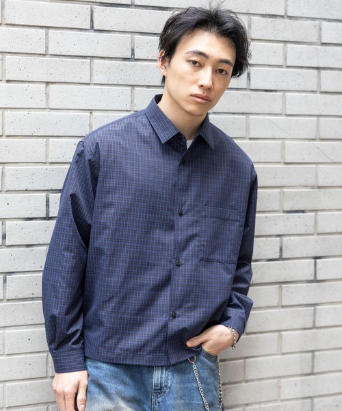 RAGEBLUE(レイジブルー)の「Cropped Check Shirt/ミニチェック柄クロップドシャツ(シャツ/ブラウス・メンズ・ネイビー/ライトブルー・LARGE/MEDIUM)」の13枚目の写真