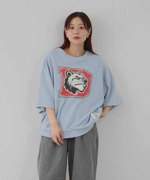 DISCUS（ディスカス）の「DISCUS カレッジロゴプリントワイドスウェットTシャツ（Tシャツ/カットソー・レディース・サックスブルー/ブラック/杢グレー・M）」の3枚目の写真