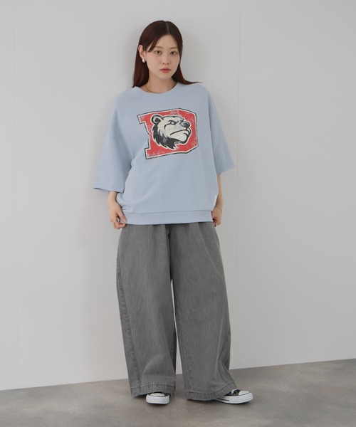 DISCUS（ディスカス）の「DISCUS カレッジロゴプリントワイドスウェットTシャツ（Tシャツ/カットソー・レディース・サックスブルー/ブラック/杢グレー・M）」の12枚目の写真