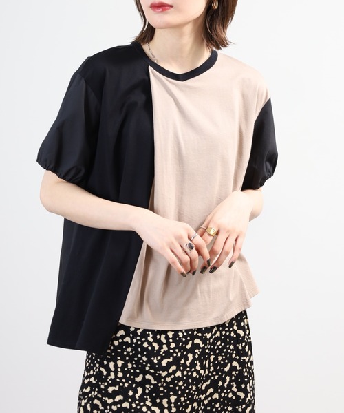 Anna Nicola(アンナニコラ)の「Anna Nicola 異素材切替アシンメトリープルオーバー 日本製 半袖(Tシャツ/カットソー・レディース・ブラック/カーキ/ネイビー・38)」の12枚目の写真