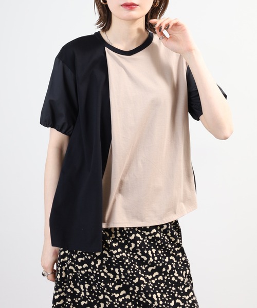Anna Nicola(アンナニコラ)の「Anna Nicola 異素材切替アシンメトリープルオーバー 日本製 半袖(Tシャツ/カットソー・レディース・ブラック/カーキ/ネイビー・38)」の13枚目の写真