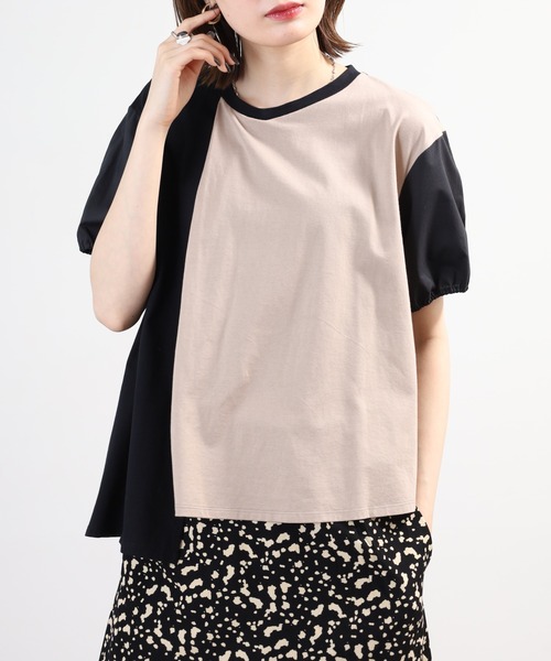 Anna Nicola(アンナニコラ)の「Anna Nicola 異素材切替アシンメトリープルオーバー 日本製 半袖(Tシャツ/カットソー・レディース・ブラック/カーキ/ネイビー・38)」の14枚目の写真
