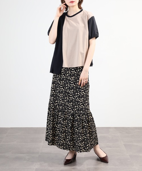 Anna Nicola(アンナニコラ)の「Anna Nicola 異素材切替アシンメトリープルオーバー 日本製 半袖(Tシャツ/カットソー・レディース・ブラック/カーキ/ネイビー・38)」の18枚目の写真