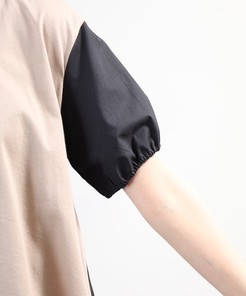 Anna Nicola(アンナニコラ)の「Anna Nicola 異素材切替アシンメトリープルオーバー 日本製 半袖(Tシャツ/カットソー・レディース・ブラック/カーキ/ネイビー・38)」の7枚目の写真