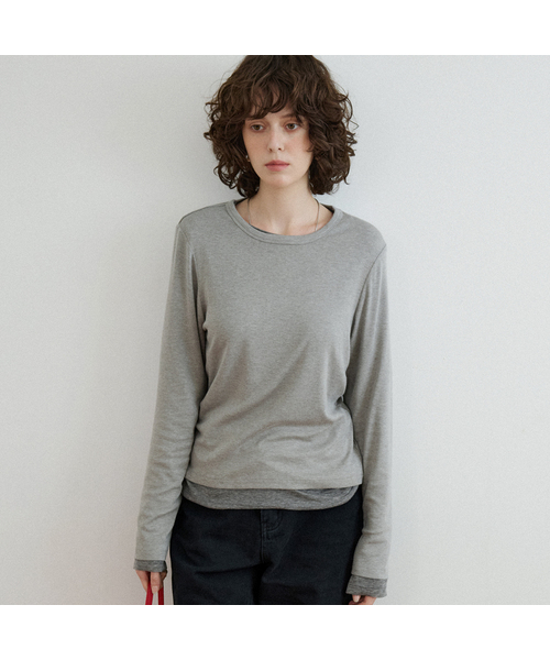 VANONE ATELIER(バノンアトリエ)の「A3562 フルイドロングスリーブ_メランジェグレー(Tシャツ/カットソー・レディース・ライトグレー・FREE)」の1枚目の写真
