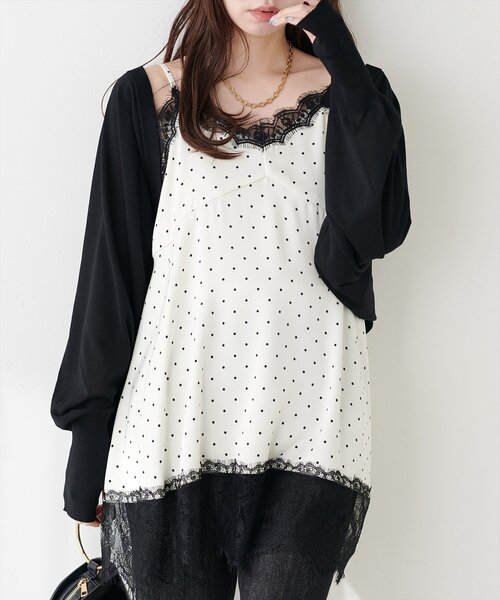 natural couture(ナチュラルクチュール)の「レースキャミ(シャツ/ブラウス・レディース・ブラック/オフホワイト/ドット・FREE)」の8枚目の写真