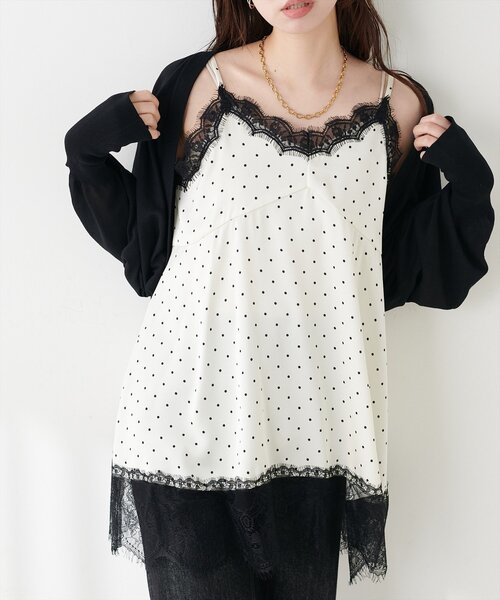 natural couture(ナチュラルクチュール)の「レースキャミ(シャツ/ブラウス・レディース・ブラック/オフホワイト/ドット・FREE)」の7枚目の写真
