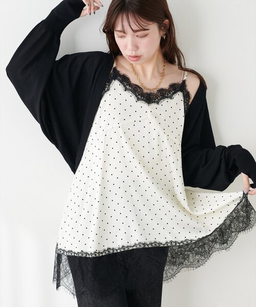 natural couture(ナチュラルクチュール)の「レースキャミ(シャツ/ブラウス・レディース・ブラック/オフホワイト/ドット・FREE)」の6枚目の写真