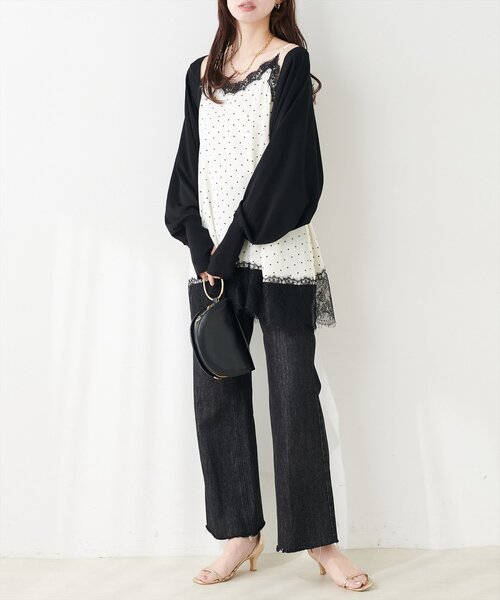 natural couture(ナチュラルクチュール)の「レースキャミ(シャツ/ブラウス・レディース・ブラック/オフホワイト/ドット・FREE)」の5枚目の写真