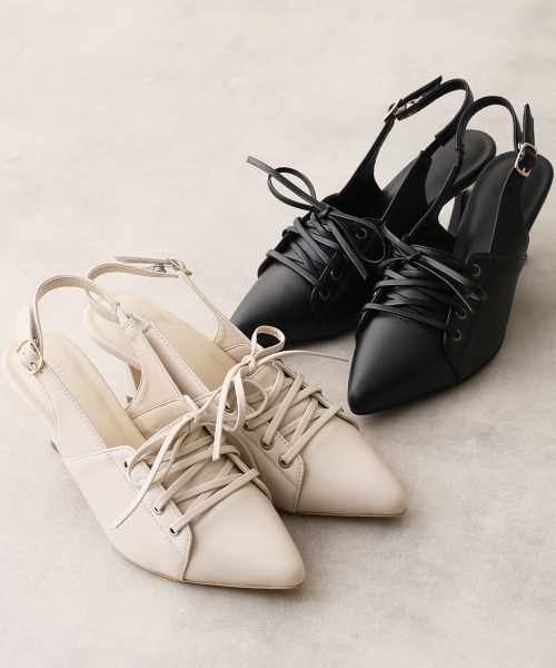 DEMETER(デメテル)の「ポインテッドトゥ レースアップ バックストラップ パンプス(パンプス・レディース・ブラック/ホワイト・LL/L/M/S)」の20枚目の写真