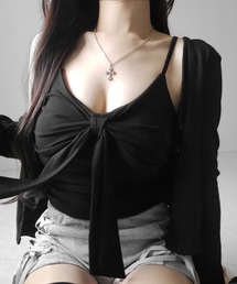 me+em select(�~�[���Z���N�g)�́y �Q�_�Z�b�g �z���{���J�b�g�\�[�L���~�\�[�� �{ �J�[�f�B�K���Z�b�g �^ribbon cutsew camisole + cardigan SET(�A���T���u��)
