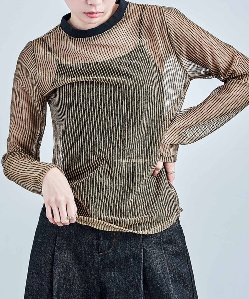 Fashion Letter(ファッションレター)の「コードメッシュ ロングスリーブTシャツ(Tシャツ/カットソー・レディース・ブラウン/ブラック/ベージュ・M)」の1枚目の写真