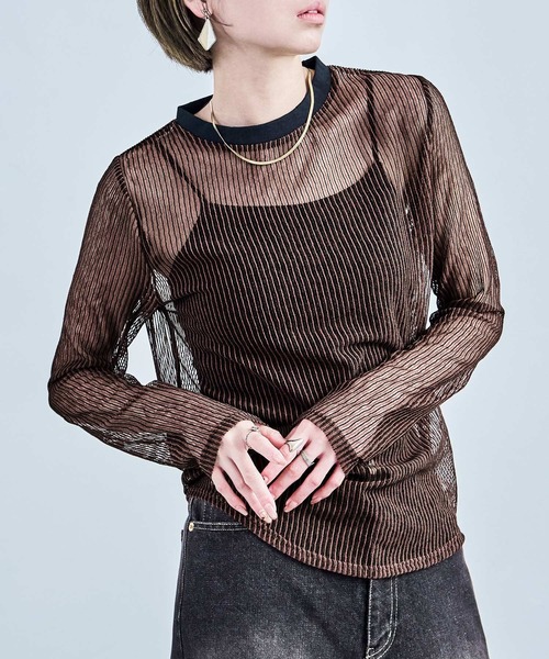 Fashion Letter(ファッションレター)の「コードメッシュ ロングスリーブTシャツ(Tシャツ/カットソー・レディース・ブラウン/ブラック/ベージュ・M)」の3枚目の写真