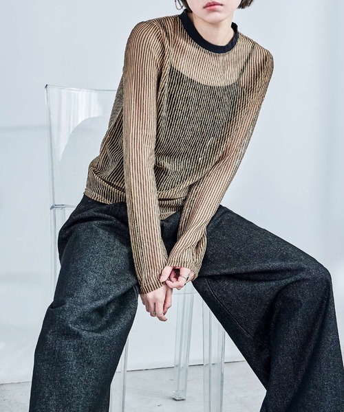 Fashion Letter(ファッションレター)の「コードメッシュ ロングスリーブTシャツ(Tシャツ/カットソー・レディース・ブラウン/ブラック/ベージュ・M)」の4枚目の写真