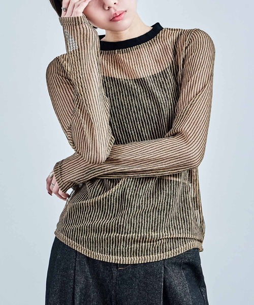 Fashion Letter(ファッションレター)の「コードメッシュ ロングスリーブTシャツ(Tシャツ/カットソー・レディース・ブラウン/ブラック/ベージュ・M)」の6枚目の写真