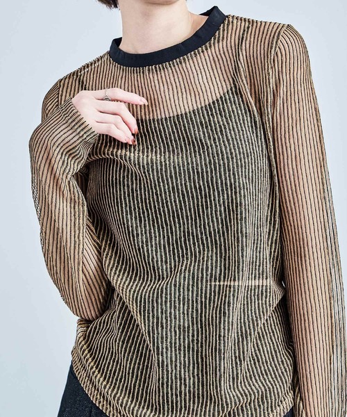 Fashion Letter(ファッションレター)の「コードメッシュ ロングスリーブTシャツ(Tシャツ/カットソー・レディース・ブラウン/ブラック/ベージュ・M)」の7枚目の写真