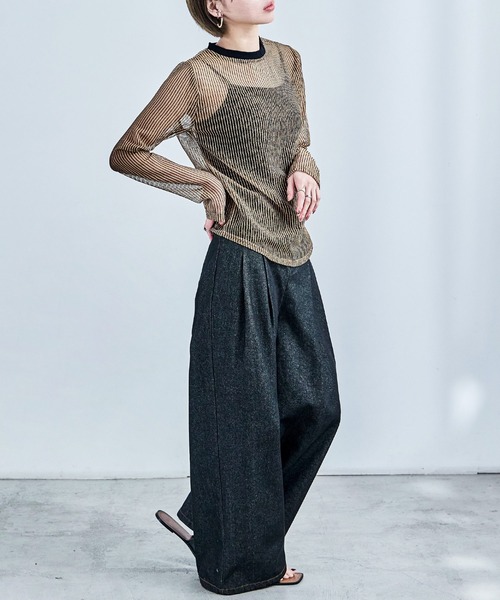 Fashion Letter(ファッションレター)の「コードメッシュ ロングスリーブTシャツ(Tシャツ/カットソー・レディース・ブラウン/ブラック/ベージュ・M)」の8枚目の写真