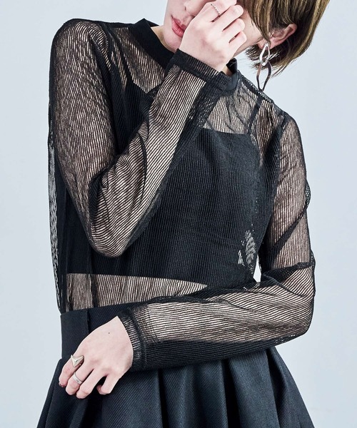 Fashion Letter(ファッションレター)の「コードメッシュ ロングスリーブTシャツ(Tシャツ/カットソー・レディース・ブラウン/ブラック/ベージュ・M)」の12枚目の写真