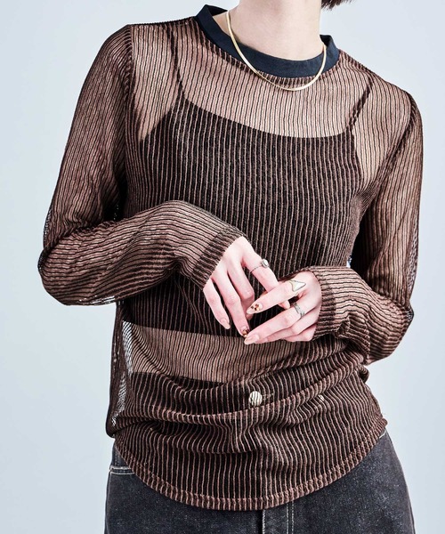 Fashion Letter(ファッションレター)の「コードメッシュ ロングスリーブTシャツ(Tシャツ/カットソー・レディース・ブラウン/ブラック/ベージュ・M)」の20枚目の写真