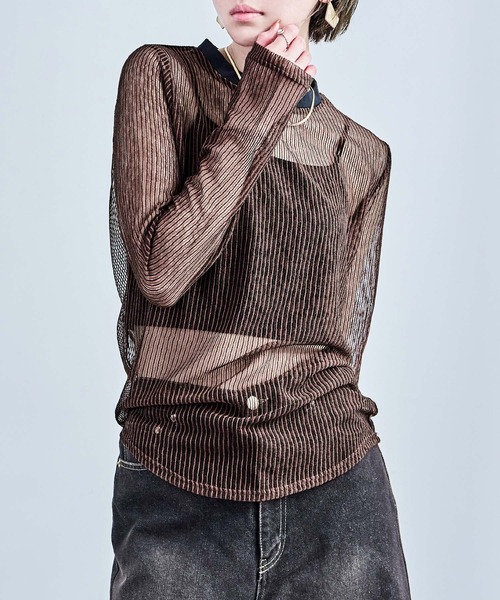 Fashion Letter(ファッションレター)の「コードメッシュ ロングスリーブTシャツ(Tシャツ/カットソー・レディース・ブラウン/ブラック/ベージュ・M)」の21枚目の写真