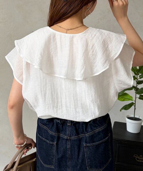 Chez toi(シェトワ)の「ラッフルブラウス(シャツ/ブラウス・レディース・ブラック系その他/オフホワイト/ブラック・FREE)」の7枚目の写真