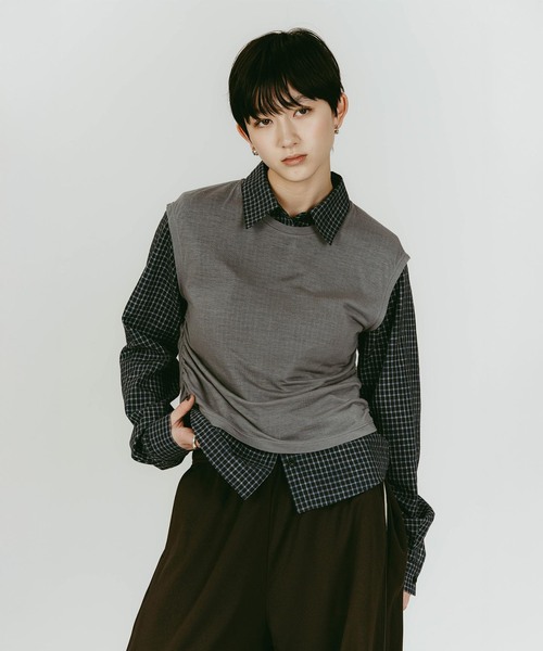 Knuth Marf(クヌースマーフ)の「Knuth Marf/クヌースマーフ 2-piece layered compact shirt(シャツ/ブラウス・レディース・ネイビー/ブルー・FREE)」の1枚目の写真