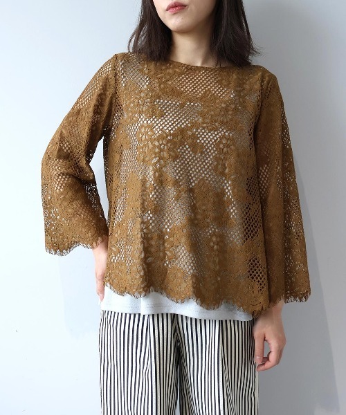 leswel（レスウェル）の「【M/L】メッシュレースプルオーバー（シャツ/ブラウス・レディース・ブラウン/ブラック/クリーム・M/L）」の2枚目の写真